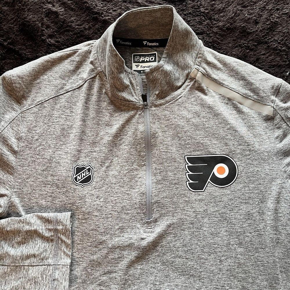 Fanatics Philadelphia Flyers Men's M 1/4 Zip Pullover Gray Logo NHL‎
